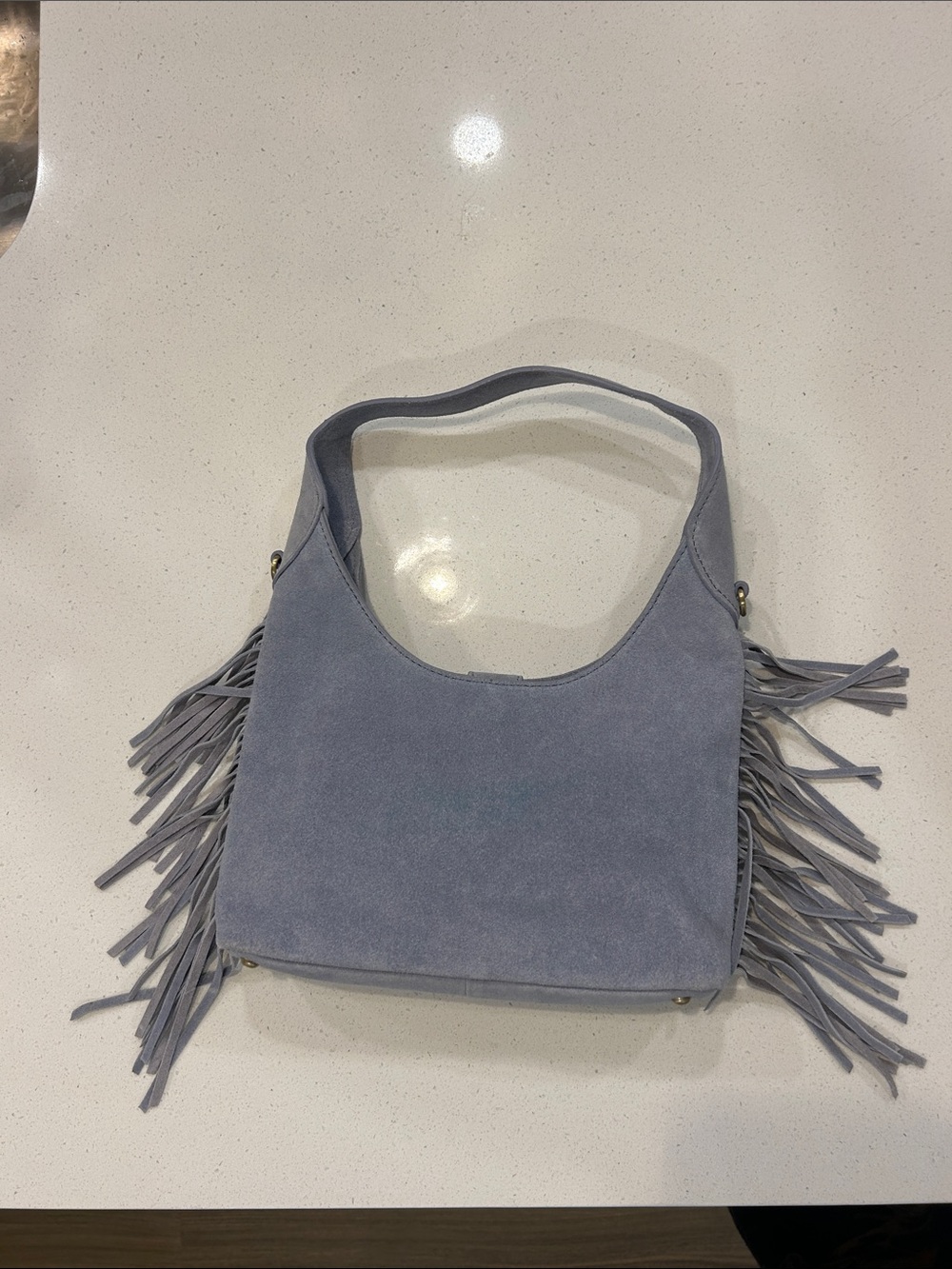 Genuine Leather Fringe Light Blue Purse